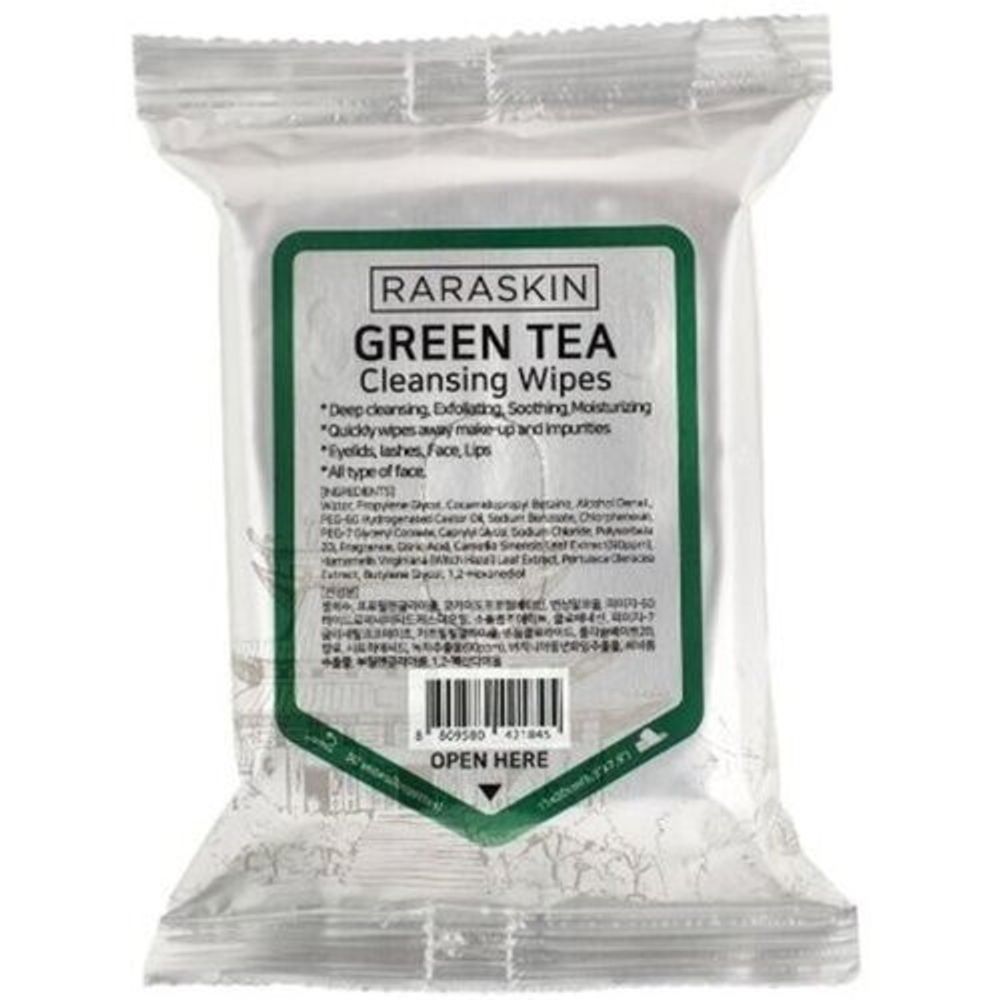 Салфетки для лица очищающие с экстрактом зеленого чая Raraskin  Cleansing wipes green tea, 30 шт