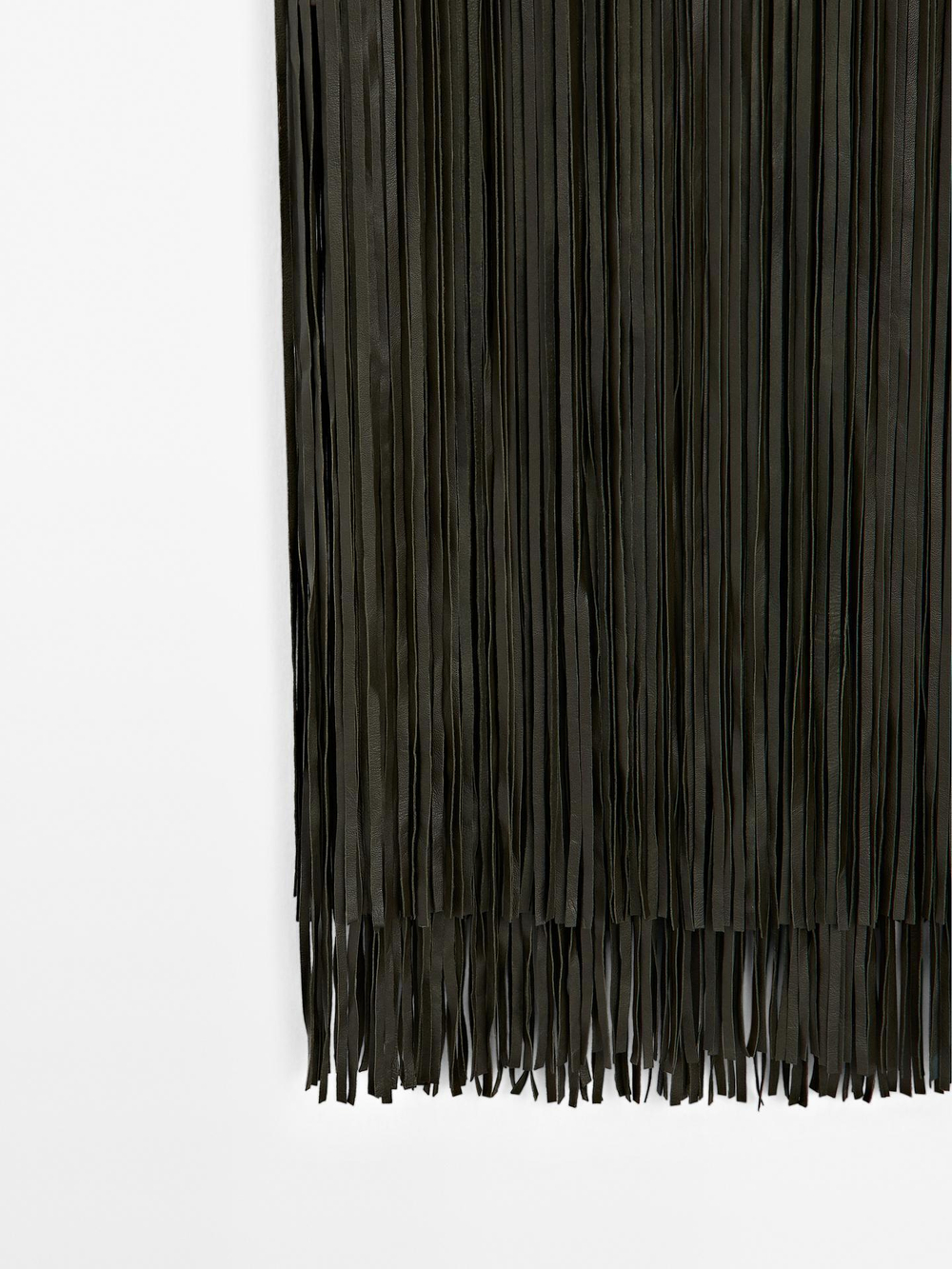 Massimo Dutti Юбка миди из кожи наппа с кисточками, зеленый