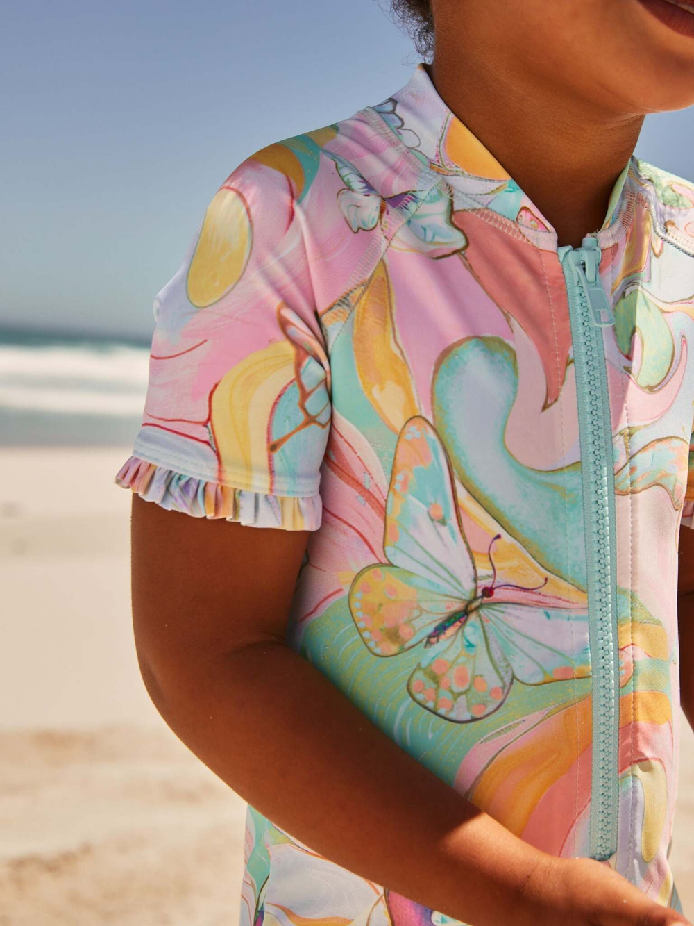 Купальник слитный на молнии для девочки Next E77-696, Розовый, Голубой