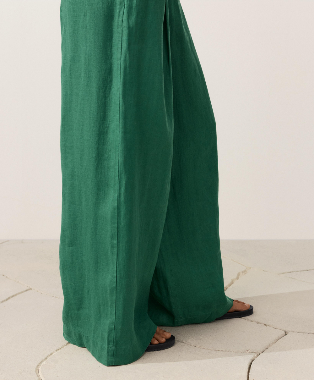 OYSHO Брюки с широкими штанинами из 100% льна, изумрудно-зеленый