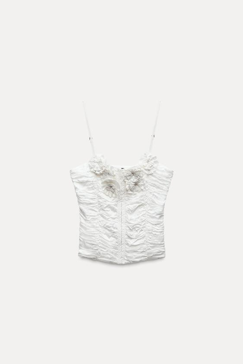 ZARA ТОП В БЕЛЬЕВОМ СТИЛЕ С ЦВЕТОЧНЫМ ПРИНТОМ, ЖЕЛТОВАТО-БЕЛЫЙ