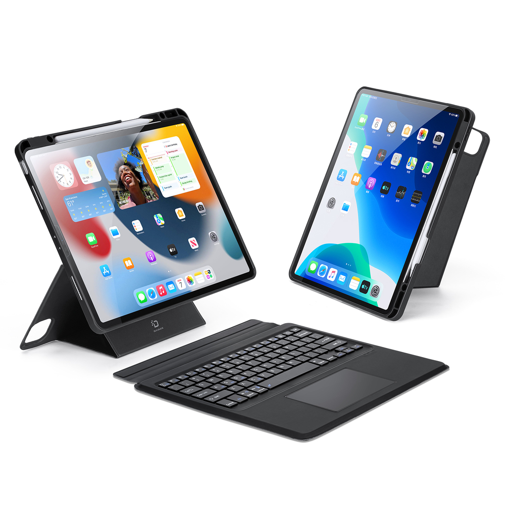 Чехол подставка с клавиатурой (RUS) от Dux Ducis для планшета iPad Air 13 (2024-25) и iPad Pro 12.9 (2018, 2020, 2021, 2022), серия DK Series Keyboard, русская клавиатура с подсветкой