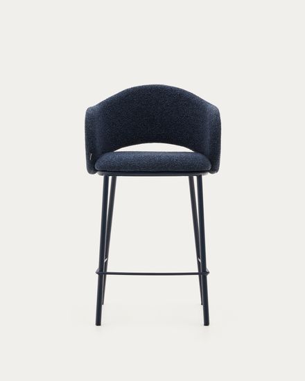 Полубарный стул Maina из синей ткани и стальными ножками с синей отделкой 65 Испания