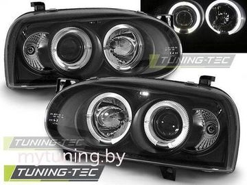 Передние фары VW Golf 3 angel eyes black