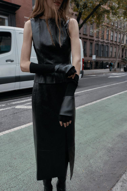 ZARA КОМБИНИРОВАННЫЕ МИТЕНКИ ИЗ ИСКУССТВЕННОЙ КОЖИ, ЧЕРНЫЙ