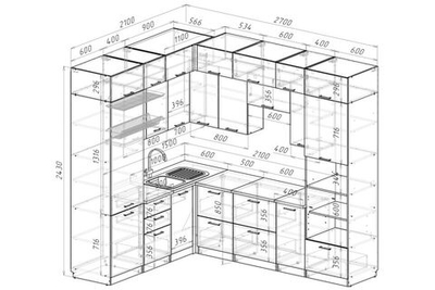 Кухонный гарнитур Лотос гранд прайм 2100х2700 мм