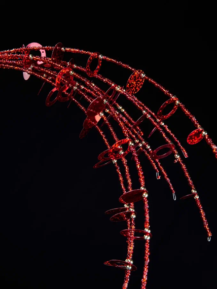 Ветвь из бисера с пайетками Алые паруса, красная с золотом, 13х53 см., Christmas DeLuxe (88908)