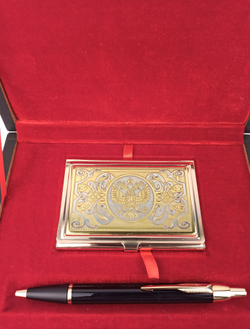 Набор "Гербовый" №17 визитница (Златоуст), ручка Паркер