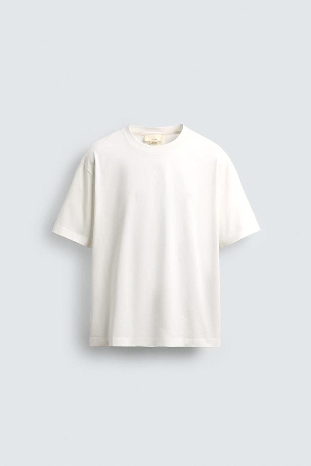 ZARA ФУТБОЛКА ИЗ МЕРСЕРИЗОВАННОГО ХЛОПКА С КОРОТКИМИ РУКАВАМИ, БЕЛЫЙ