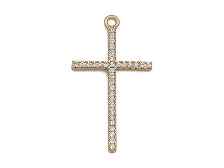 Подвеска "Крест" 28,5мм, с прозрачными стразами