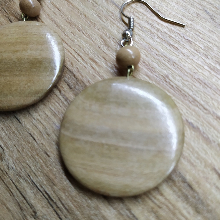 Серьги Монетки, дерево, цвет светло-кор., 25x33 мм