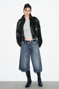 ZARA КУРТКА ИЗ ИСКУССТВЕННОЙ КОЖИ С ХЛЯСТИКАМИ, ЧЕРНЫЙ