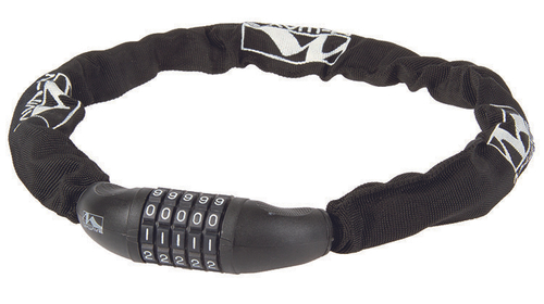 Замок вело цепь 6х6х850мм кодовый (5 разрядов) в текстил. чехле (12) черный M-WAVE