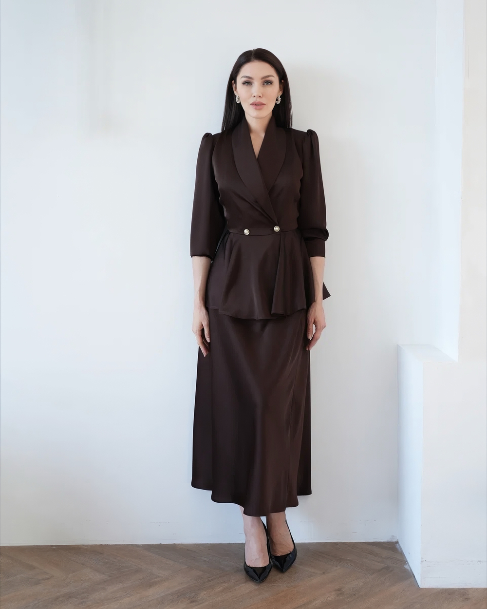 Юбка "В шелках" шоколадная макси