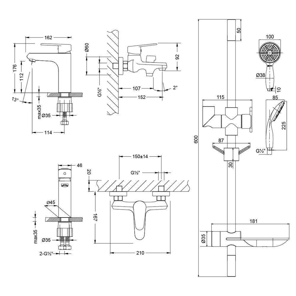 Комплект смесителей Lemark Point LM0380C &quot;3 в 1&quot;&quot;