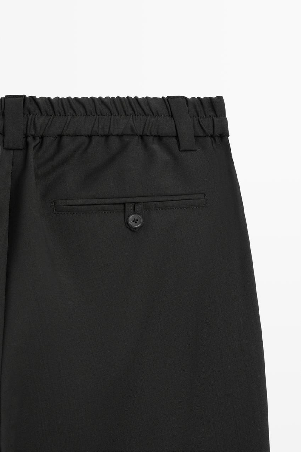 Massimo Dutti Свободные шерстяные брюки с вытачками, черный