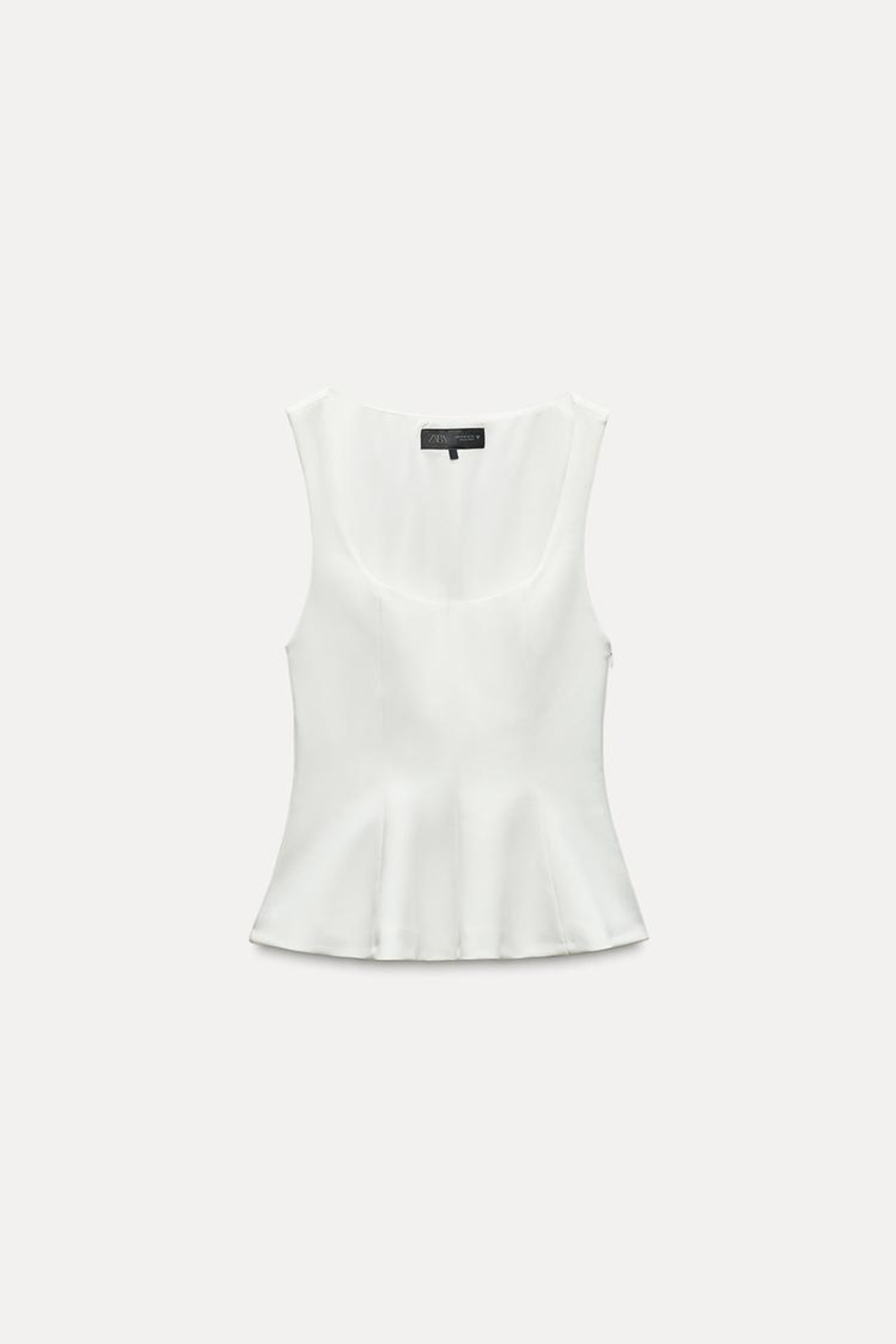 ZARA ТОП ИЗ ЭЛАСТИЧНОЙ ТКАНИ С БАСКОЙ, БЕЛЫЙ