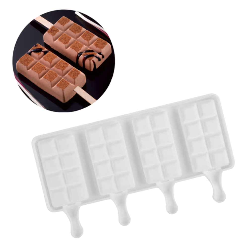 Форма силиконовая для мороженого&quot;Эскимо Шоколадные плитки&quot; 4 яч.,33*66мм