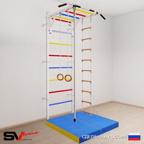 Шведская стенка Sv Sport 5214 (Турник рукоход/Канат/Кольца/Лестница/Мат 1м)