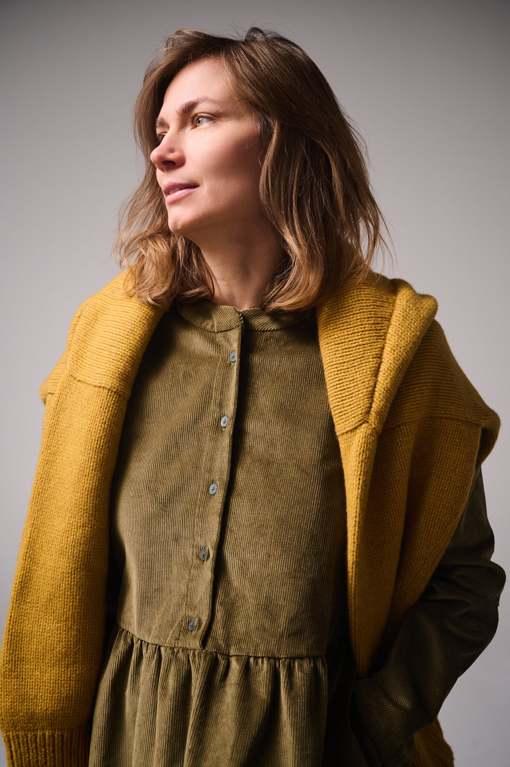 Платье оверсайз, вельвет хаки