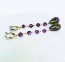 Длинные серьги капли с аметистом