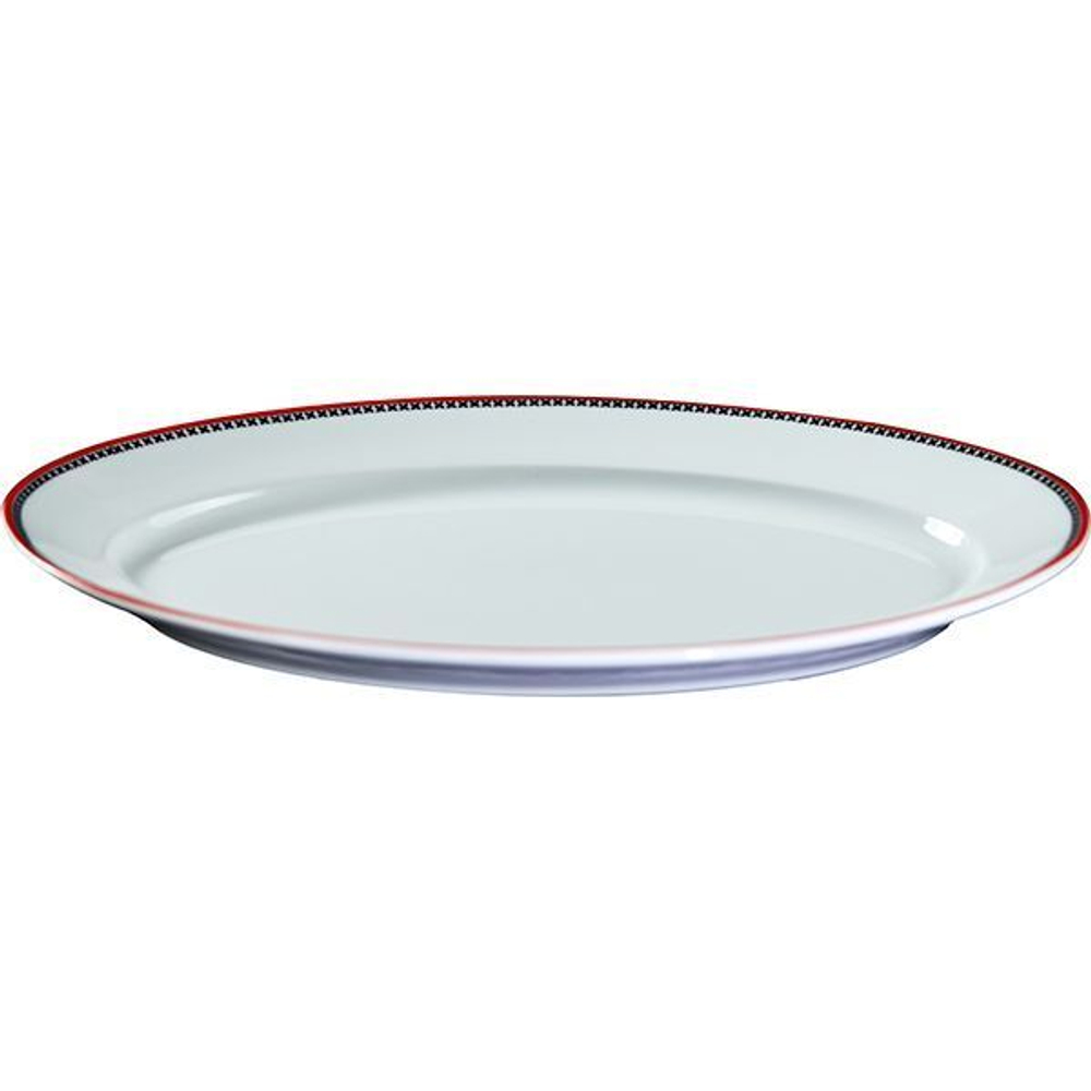 Блюдо «Мезень» Принц Крестики овальное;фарфор;,H=28,L=310,B=210мм;белый,красный (Цвет: белый)