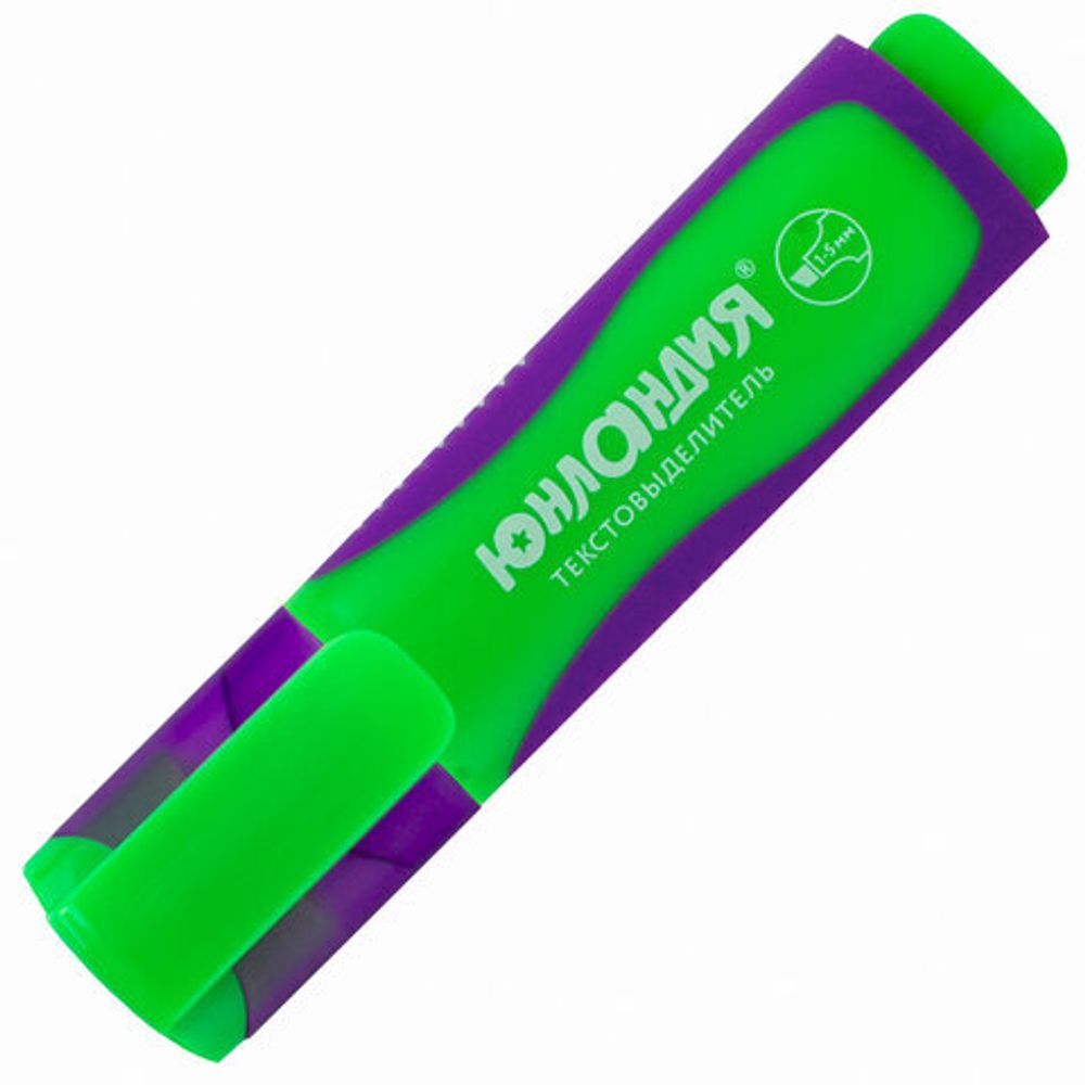 Текстовыделитель ЮНЛАНДИЯ "ELASTIC", ЗЕЛЕНЫЙ, прорезиненный корпус, линия 1-5 мм, 151760