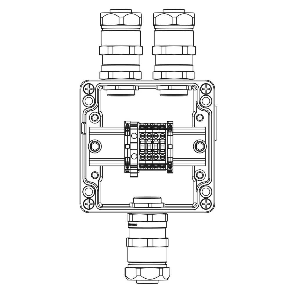 Взрывозащищенная клеммная коробка из алюминия TBE-A-12-(4xCBC.4-1xTEO.4)-2xANP22CMB(A)-1xANP22CMB(C)1Ex e IIC Т5 Gb / Ex tb IIIC T95°C Db IP66