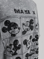 Футболка A13 удлиненная с принтом из пайеток и надписью сзади