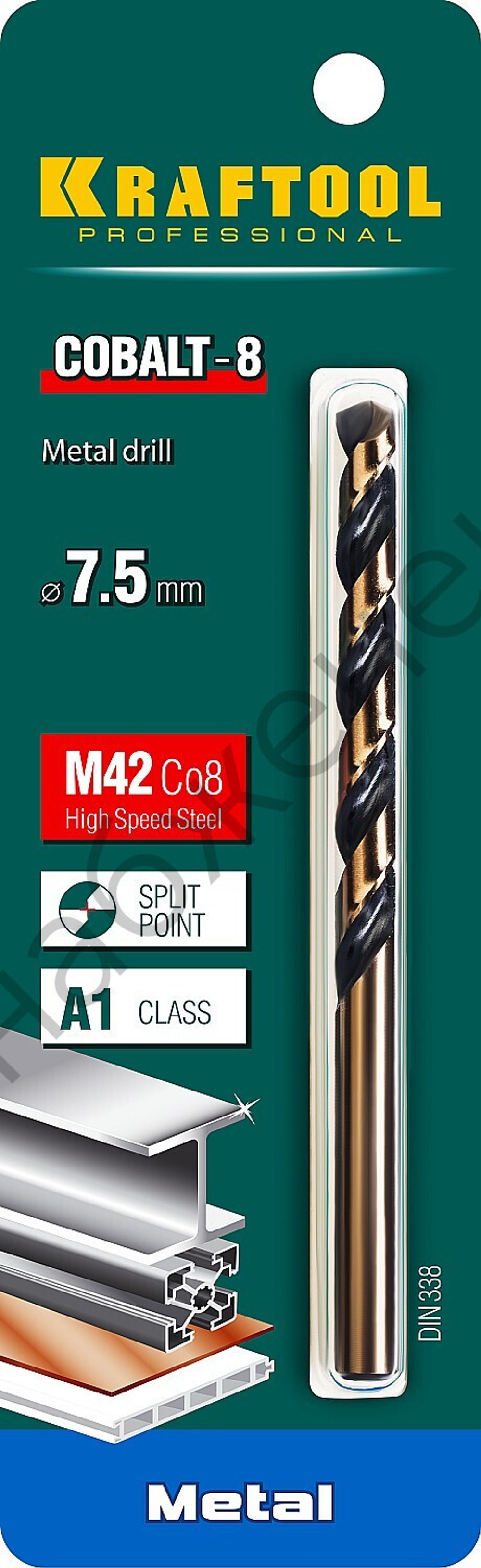 KRAFTOOL COBALT 7.5 х109мм, Сверло по металлу HSS-Co(8%) , сталь М42(S2-10-1-8)