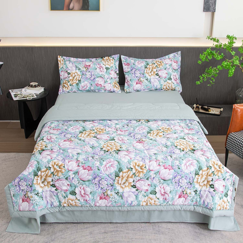 Комплект постельного белья Сатин с Одеялом 100% хлопок 160x80 на резинке OBR168