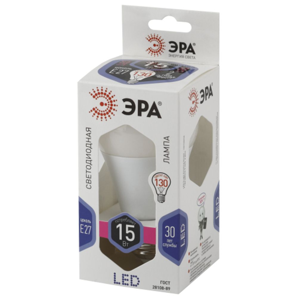 Лампа светодиодная ЭРА STD LED A60-15W-860-E27 15Вт груша холодный дневной свет Е27 | Лампы cветодиодные Груша (A)