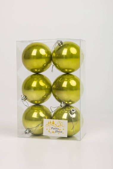 Набор пластиковых шаров Анет 80 мм., салатовый перламутр, 6 шт., ЕлкиТорг (150338)