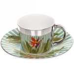 Чайная пара (зеркальная кружка 230мл+блюдце) анаморфный дизайн «Райские птицы»