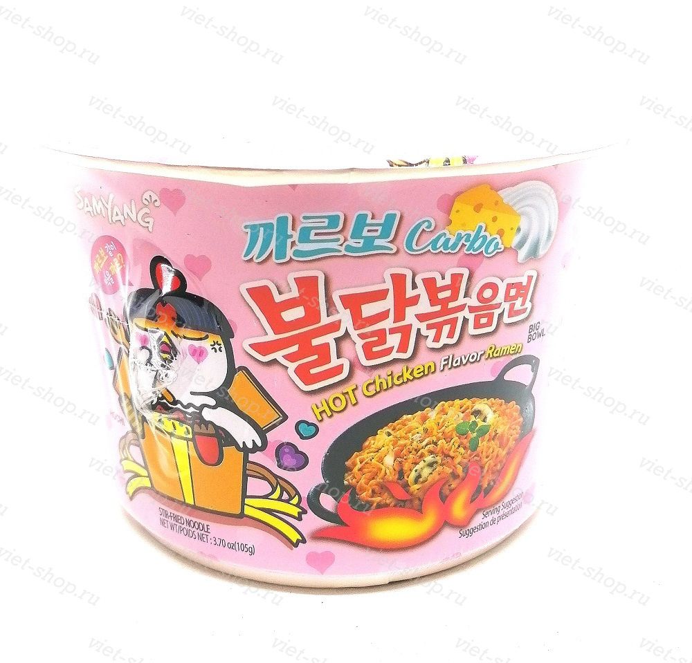 Корейская пшеничная лапша со вкусом острой курицы и соуса карбонара, Samyang, 105 гр.