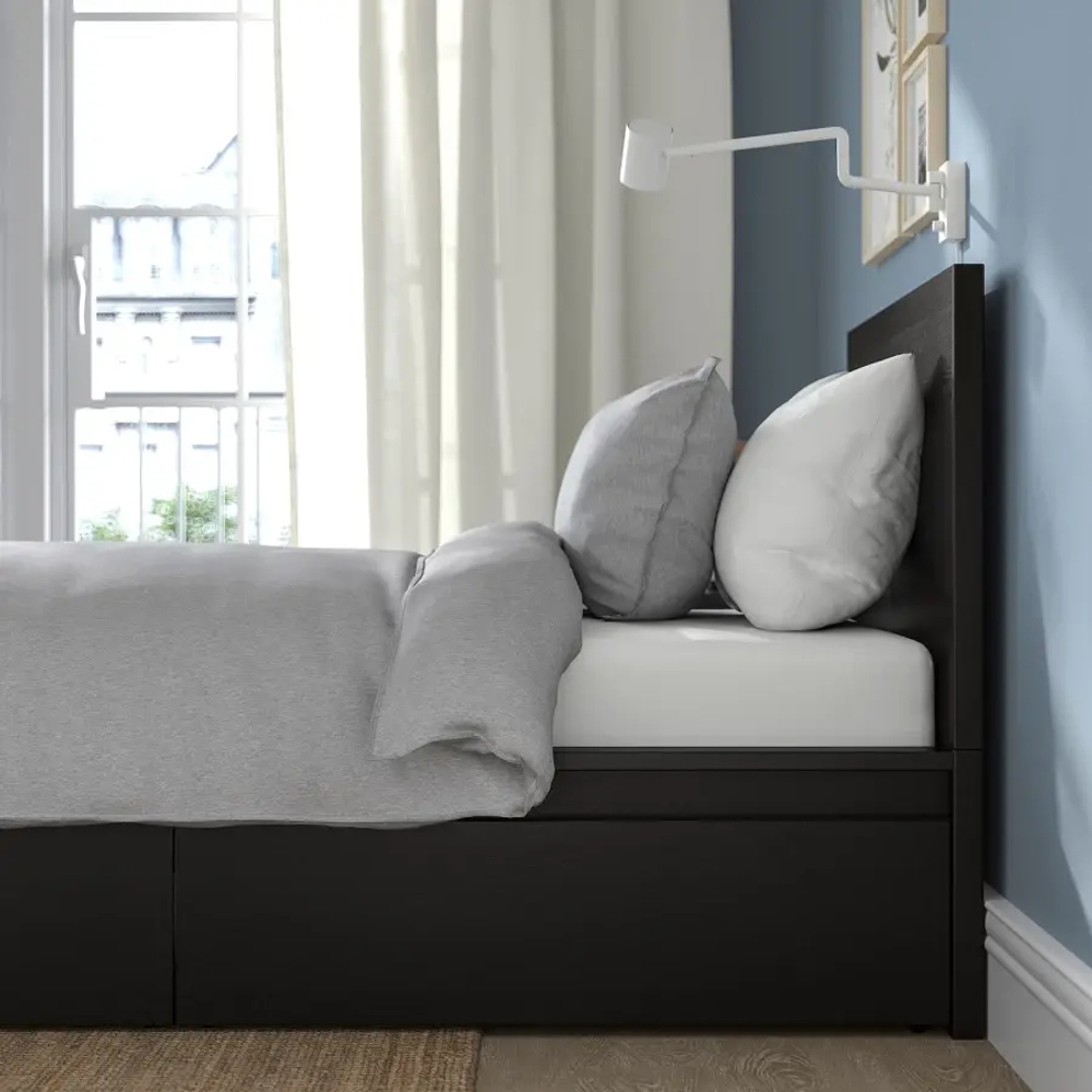 Каркас кровати с 2 ящиками для хранения - IKEA MALM, 200х90 см, черный, МАЛЬМ ИКЕА