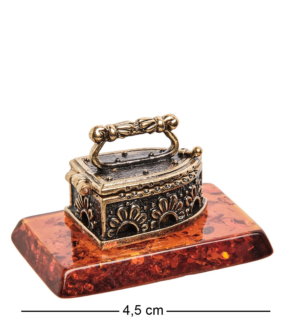 Народные промыслы AM-2258 Фигурка «Утюг с галечкой» (латунь, янтарь)