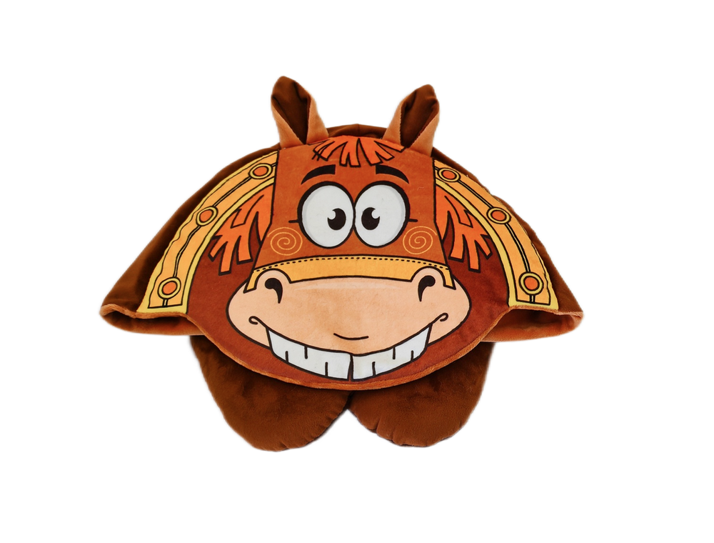 Мягка игрушка - подушка с капюшоном символ года конь "Емеля Никитич" h 30 см