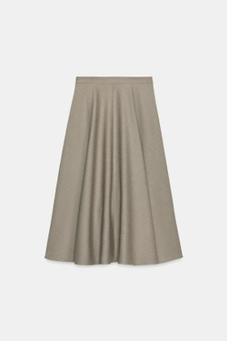 ZARA ШИРОКАЯ ЮБКА В ЕЛОЧКУ — ZW COLLECTION, БЕЖЕВЫЙ МЕЛАНЖ