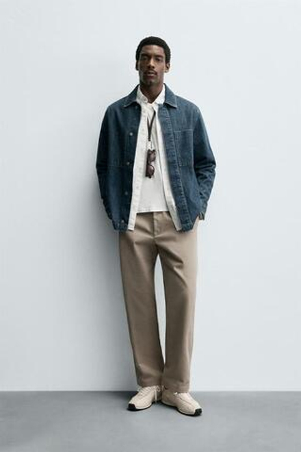 ZARA БРЮКИ STRAIGHT FIT ИЗ ТКАНИ С УЗОРОМ, БЕЖЕВЫЙ