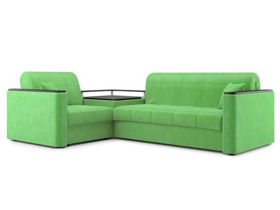 Диван угловой с Баром Неаполь 1,6 - Velutto 31 зеленый/ коричневая накладка