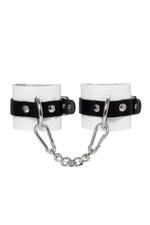 Бело-черные кожаные наручники с одним ремешком с люверсами (Цвет: белый)