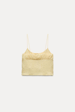 ZARA УКОРОЧЕННЫЙ ТОП ИЗ РЕЛЬЕФНОЙ ТКАНИ, ЖЕЛТЫЙ