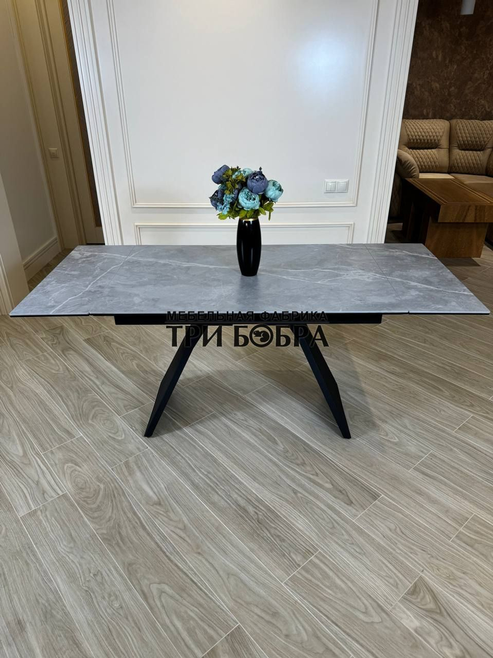 Кухонный раскладной стол "Хилтон", серый мрамор