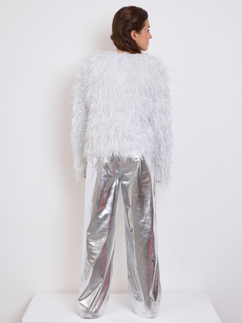 Костюм тройка брючный праздничный с пайетками для девочки металл серебро