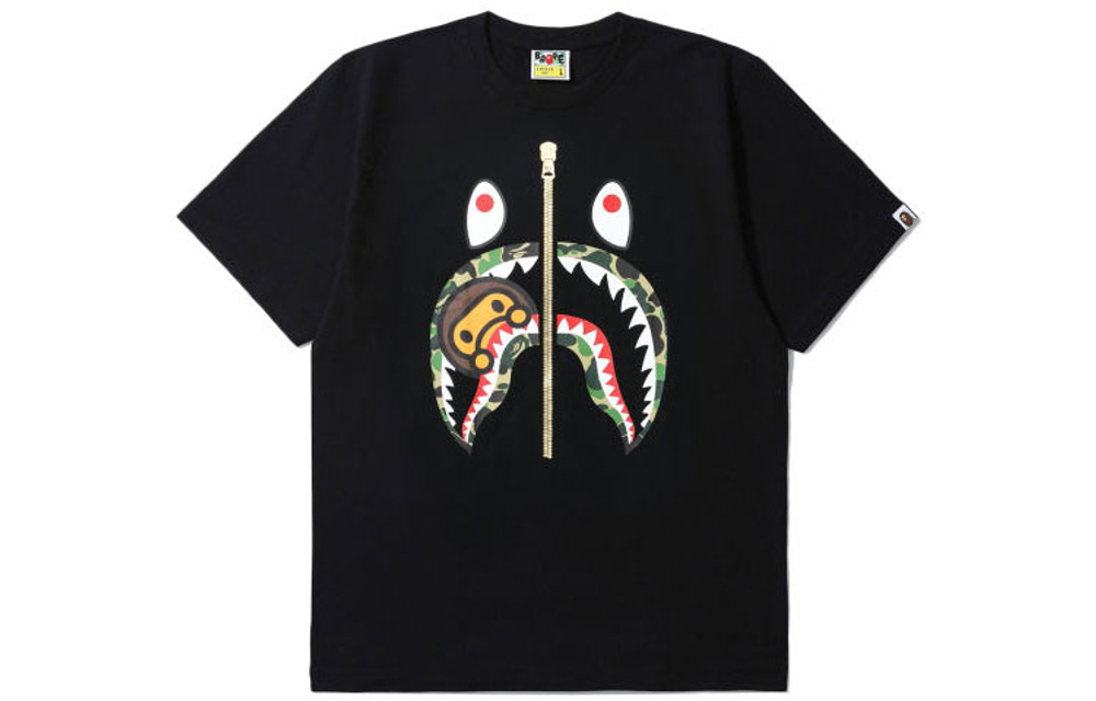 A Bathing Ape Abc Camo Milo Shark Tee черный зеленый