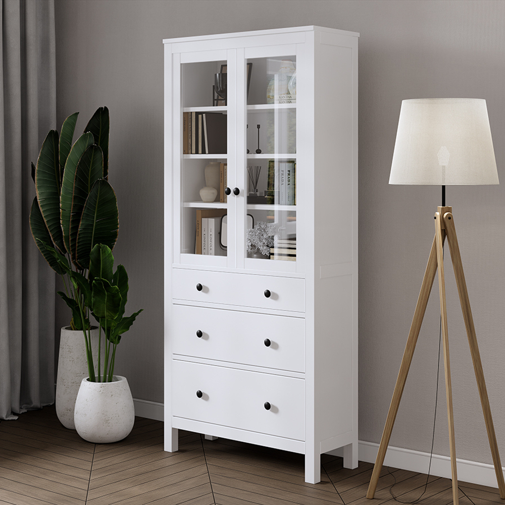 Шкаф-витрина Хемнэс Hemnes/Кымор, 3 ящика, 90х198х37 см, белый