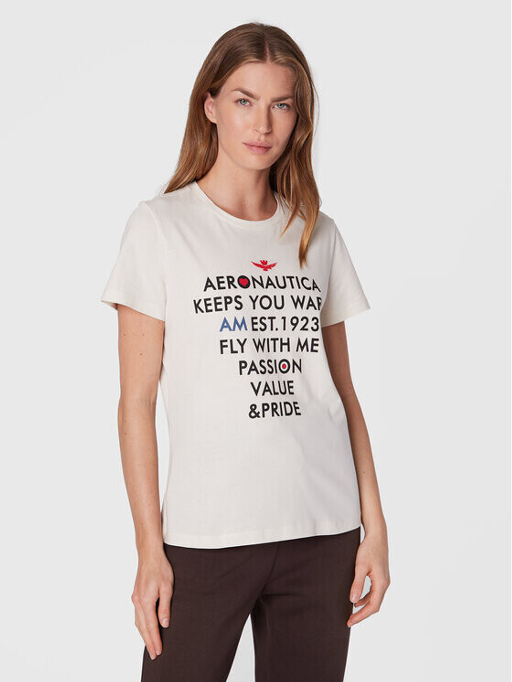 Футболка жен. AERONAUTICA 2037 бежевый красным сердечко