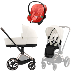 Коляска 3 в 1 Cybex Priam IV Rosegold complete и автокресло Aton S2 i-Size Hibiscus Red Off White