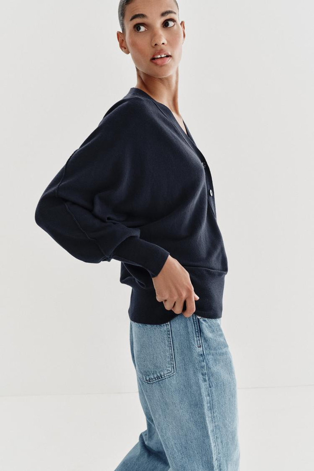 ZARA КАРДИГАН С РУКАВАМИ «ЛЕТУЧАЯ МЫШЬ», МОРСКОЙ СИНИЙ